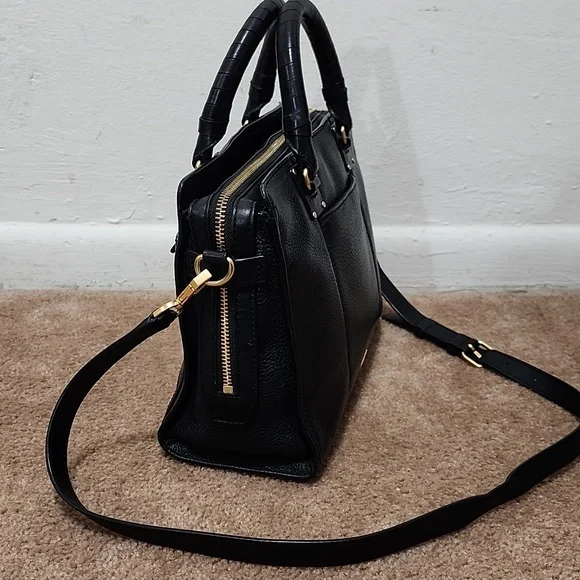Rebecca Minkoff Bree MD Top Zip Satchel Black Pebbled Leather Purse Handbag - Picture 4 of 13